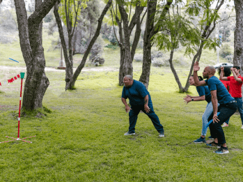 A group of people participating in an engaging outbound activity.